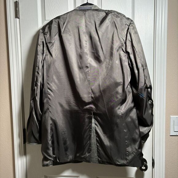 Christian Brooks 100% Silk Gray Blazer Suit Jacket 44 L Tweed 2 Button Pocket US - Picture 7 of 10